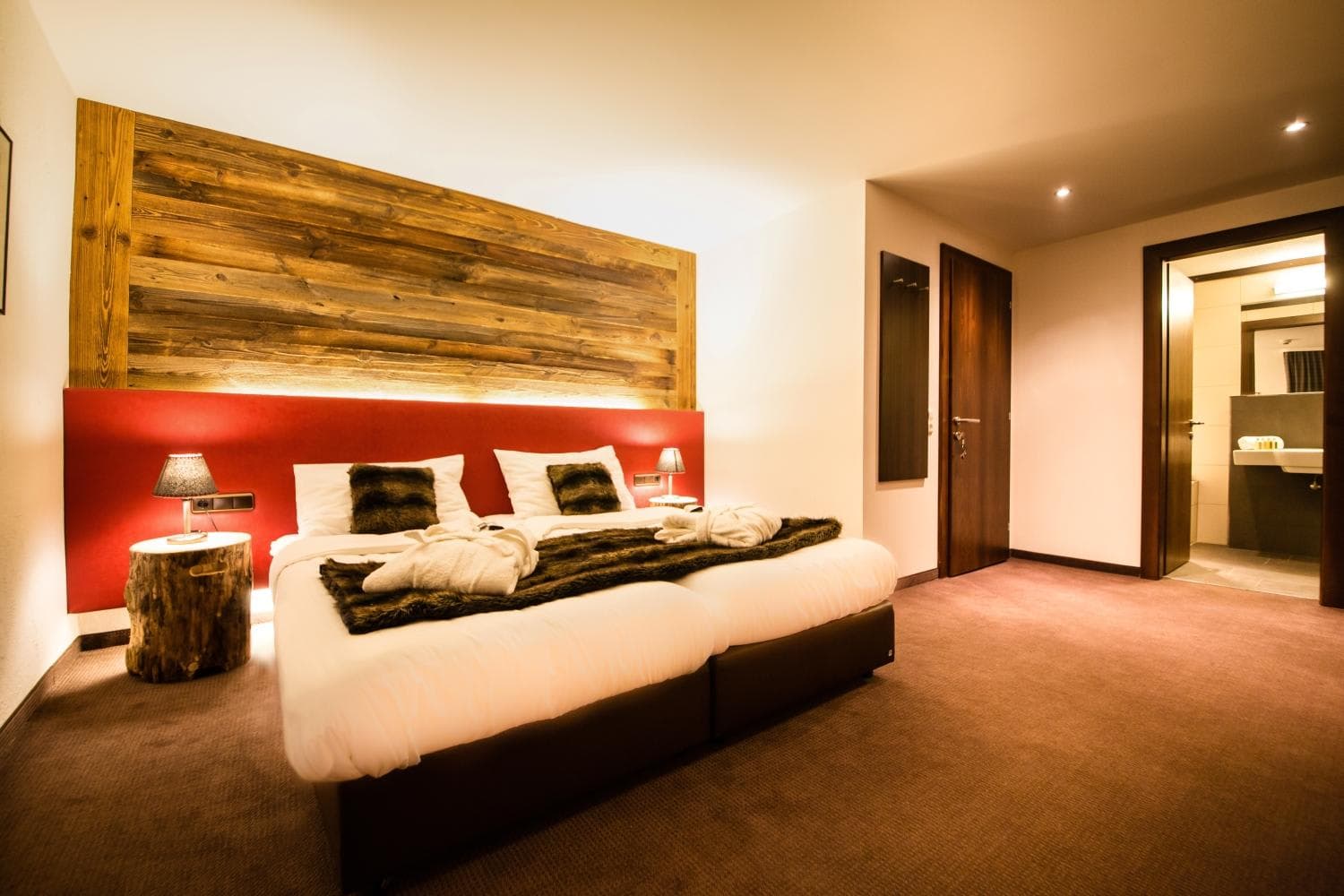 Bedroom with split king bed and ensuite bathroom access